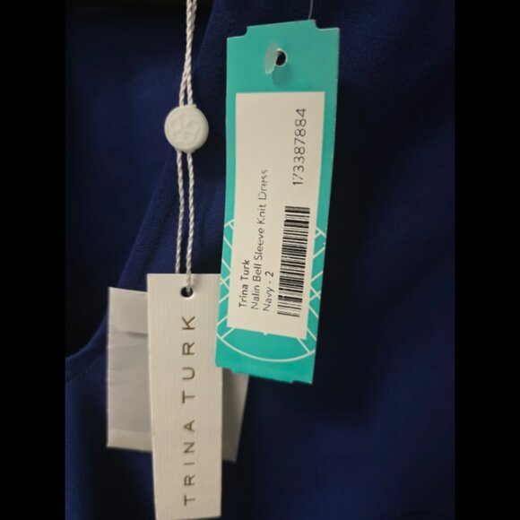 Trina Turk Dress Nalin Bell Sleeve Knit Dress Size 2 Navy - Picture 2 of 6